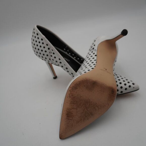 NINE WEST WHITE PERFORATED UPPER POINTED TOE PUMPS BLACK POLKA DOT CUTOUT SZ 9M - Picture 6 of 6